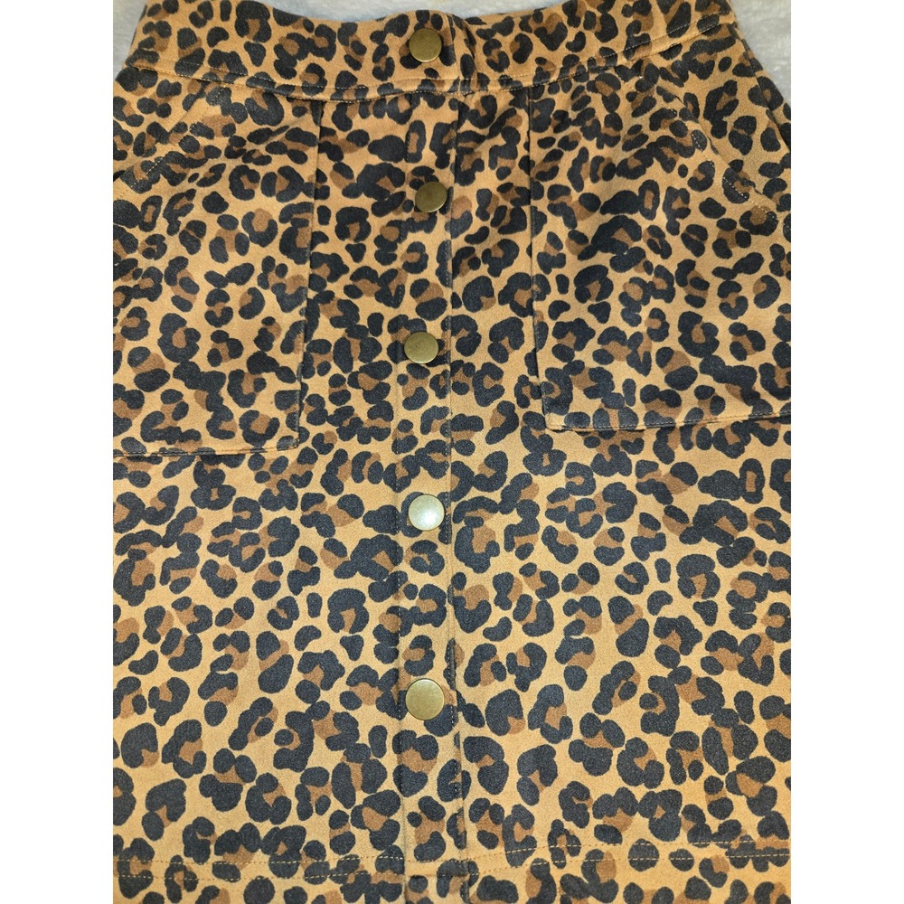 Cato Leopard Print Button Front A-Line Mini Skirt with Pockets Tan Black XS